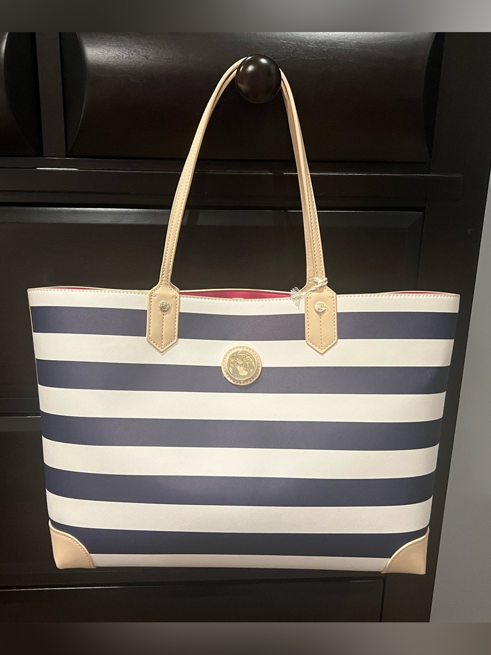 Spartina Striped Navy & White Tote with Tan Trim